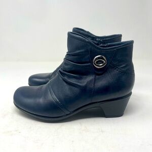 Earth Origins Leather Booties – Blue, Side Zip, Heeled, Size 5.5